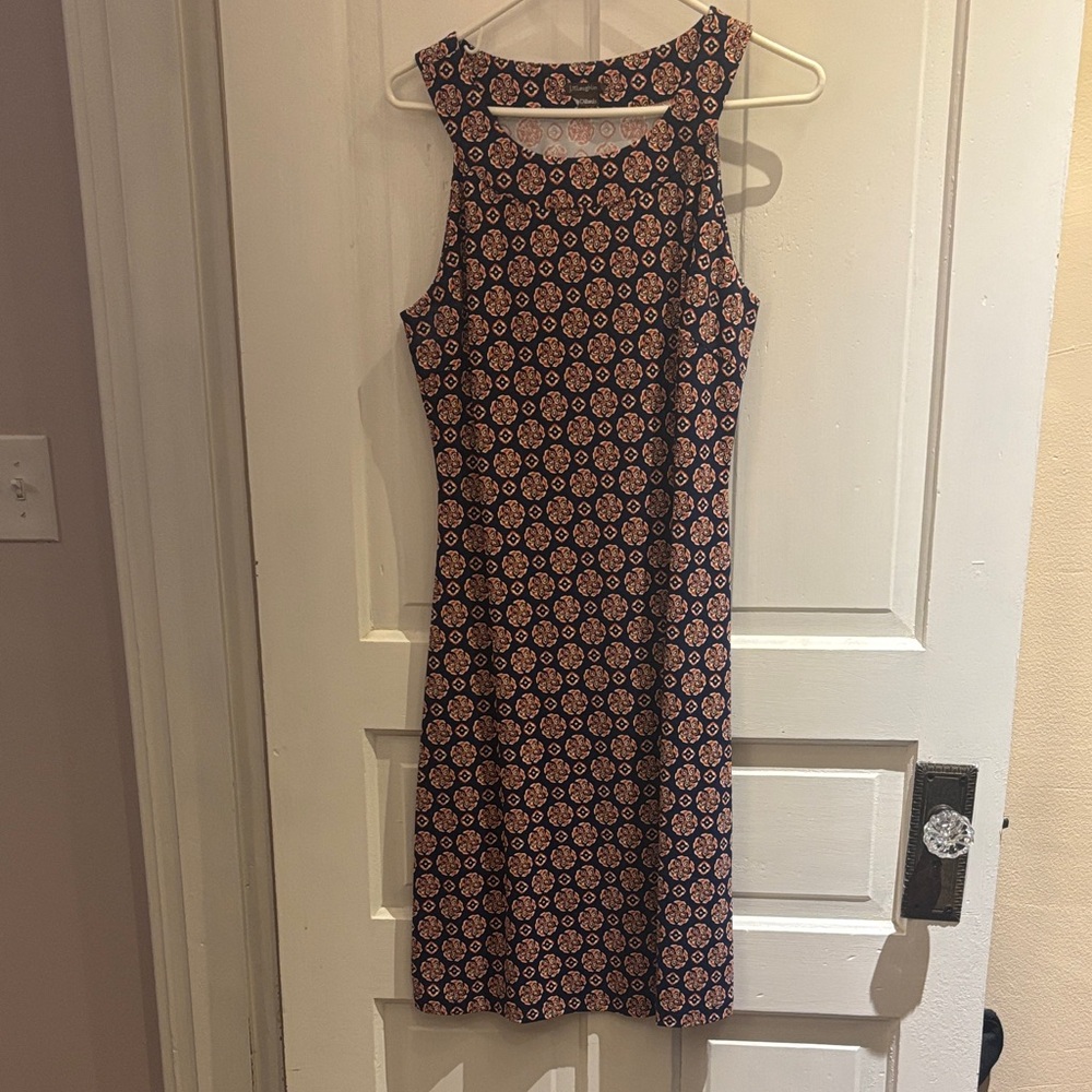 Elegant Navy and Orange Sleeveless Dress